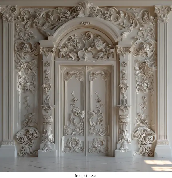 Intricate White Carved Doorway