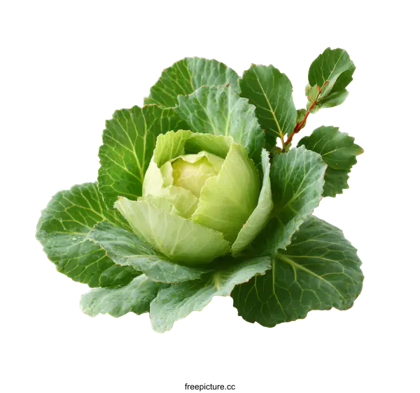 [Transparent Background PNG]Fresh Organic Cabbage Close-up