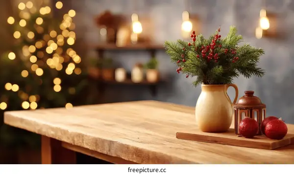 Christmas Festive Table Setting on Wooden Table