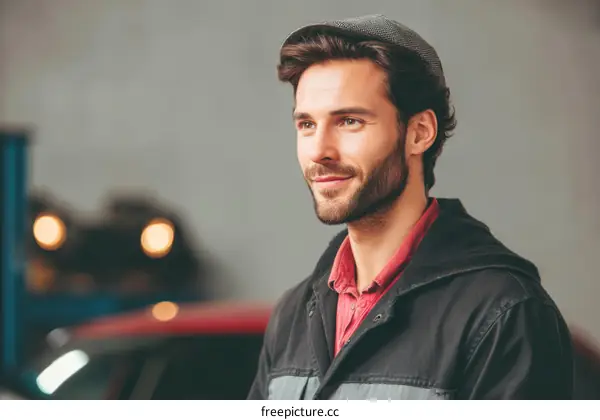 Confident Male Mechanic in a Garage