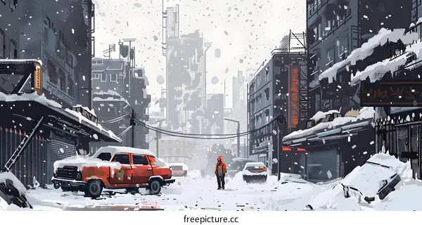 Snowy Alleyway in a Futuristic City Illustration