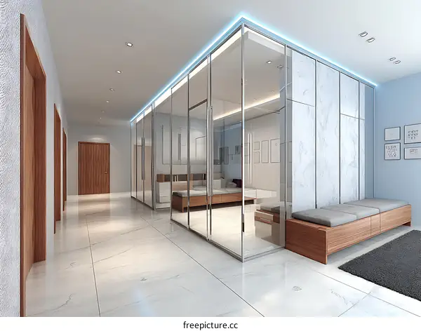 Modern Hallway Design with Sliding Glass Walls
