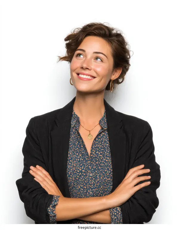 Confident Caucasian Woman Posing Against White Background