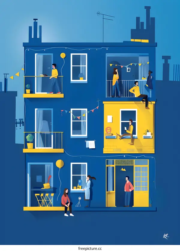 Neighbors Enjoying A Summer Day In Their Apartments