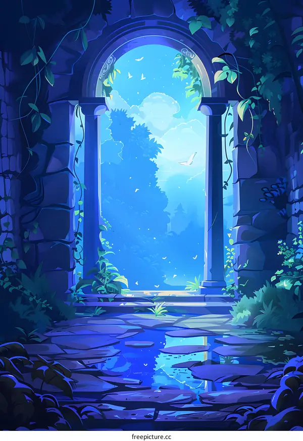 Stone Archway Leading to a Magical Forest