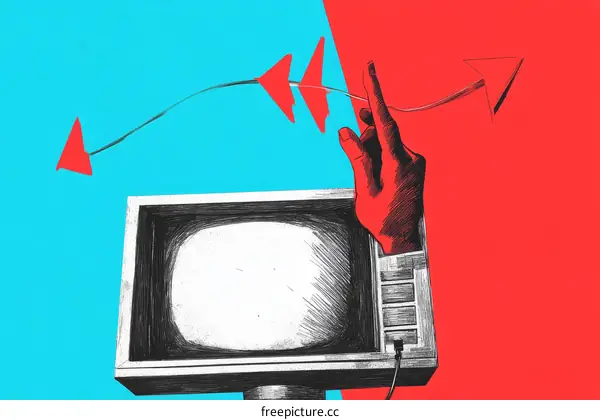 Hand Gesturing on a Retro TV with Directional Arrows