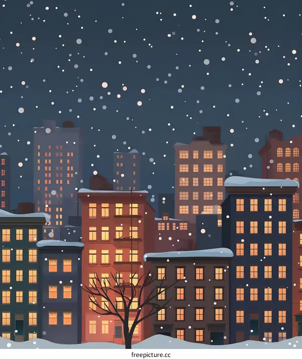 Snowy Night Cityscape Illustration