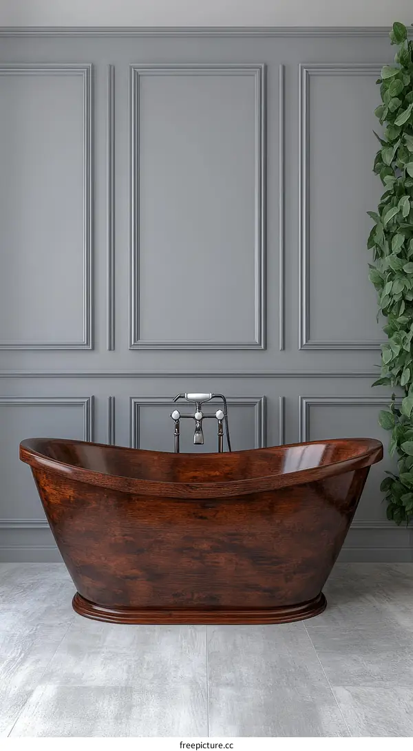 Luxury Wooden Freestanding Bathtub in a Modern Bathroom