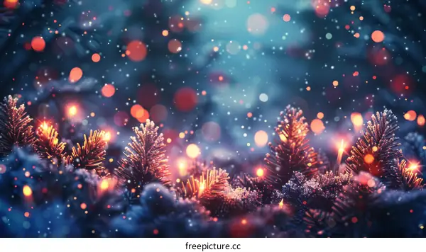 Fir Branches and Fairy Lights on a Winter Night