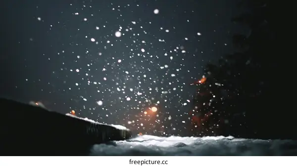Night Snowfall on Snowy Ground