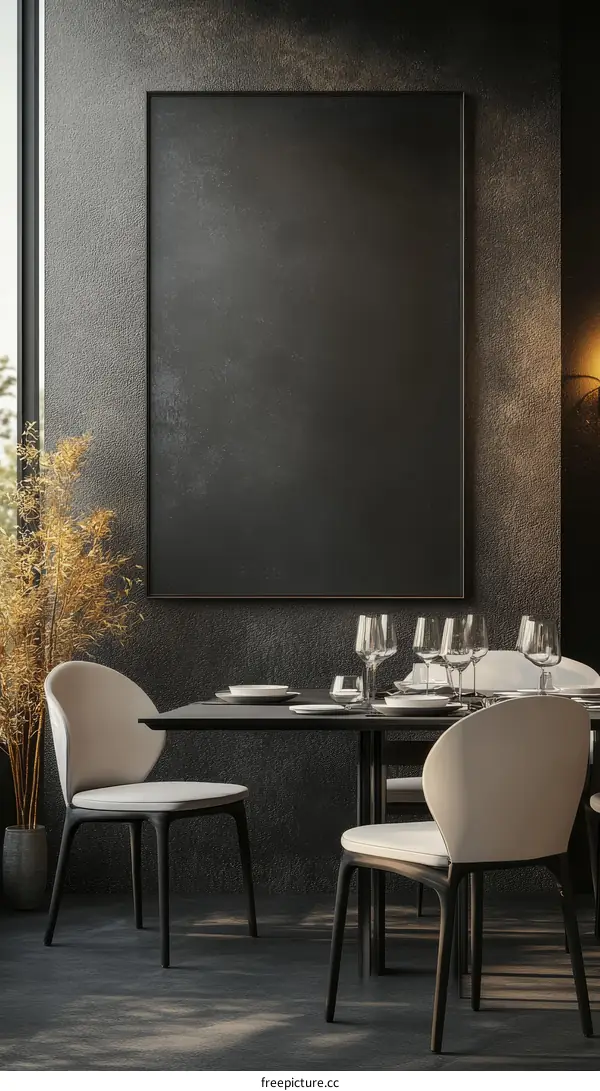 Modern Dining Room Interior with Empty Frame