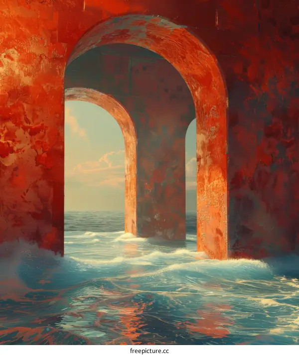 Concrete archways over a flooded city