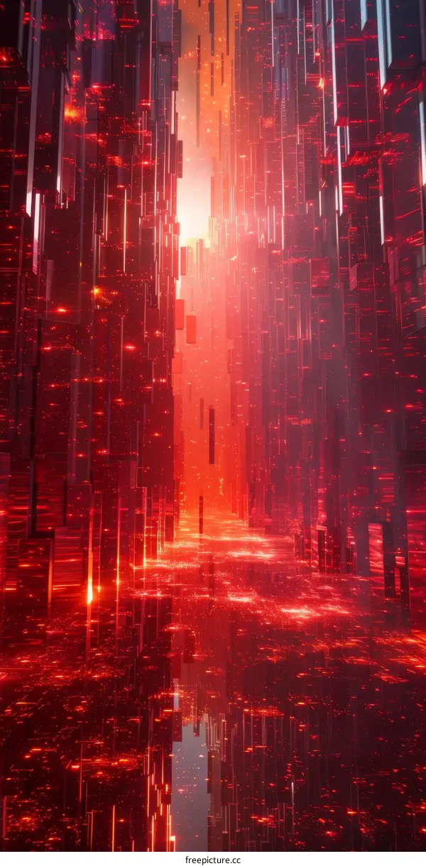 Abstract Digital City in Red Hues