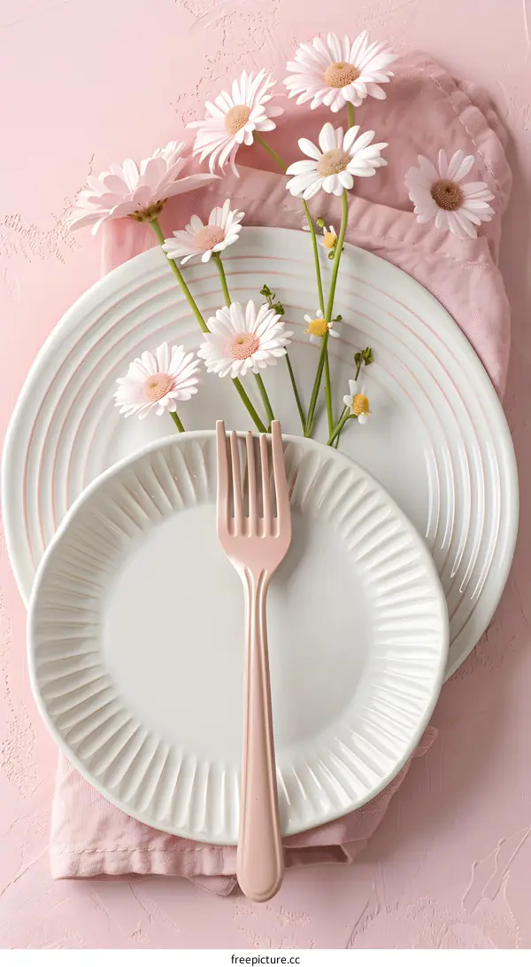 Pink Plates with Flowers and Fork