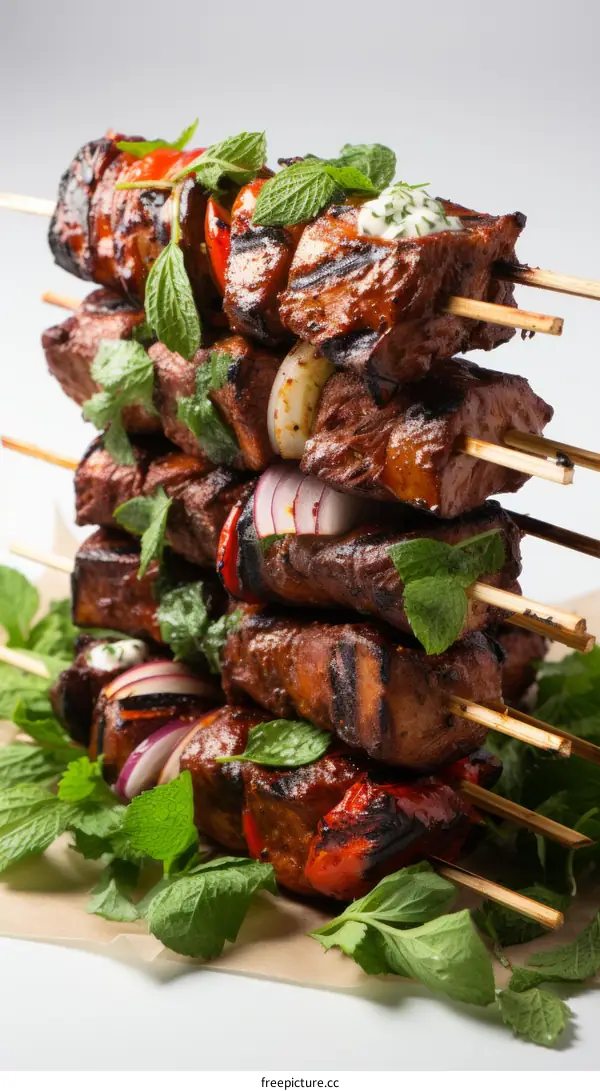 Beef and Vegetable Skewers with Cilantro Yogurt Sauce