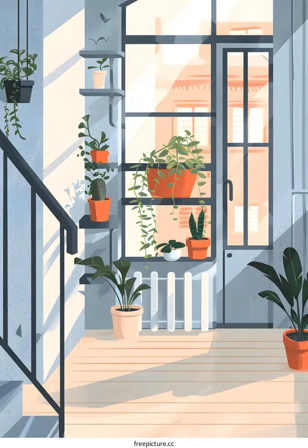 Indoor Plants in a Sunny Room with a Large Window