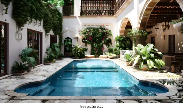 Luxury Pool in a Spanish Style Courtyard
