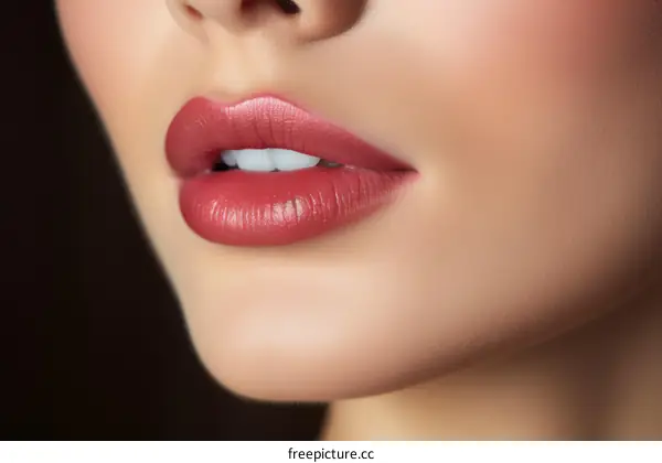 Close up of woman's lips with pink lipstick