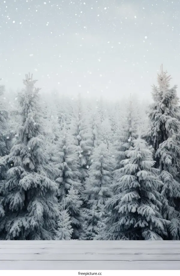 A winter wonderland of snow-covered fir trees