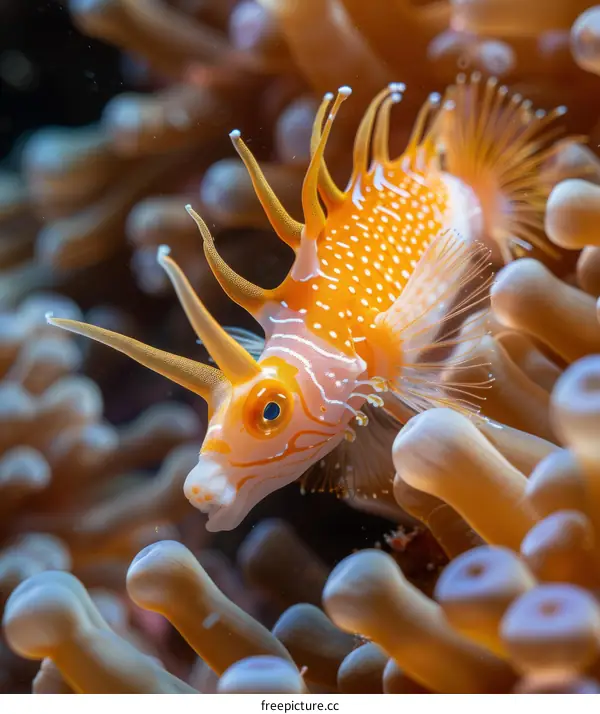 Orange Fish with White Spots in a Coral Reef