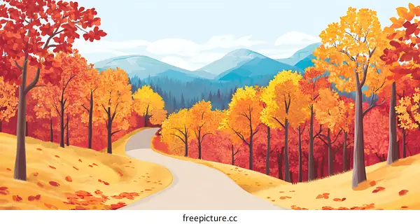 Autumn Landscape with Winding Road and Colorful Trees