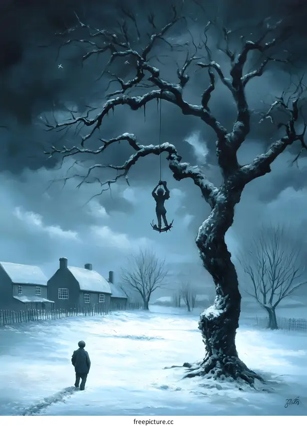 Dark Art Illustration Of A Person Hanging From A Tree