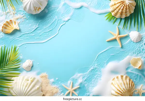 Summer Beach Background with Seashells and Starfish