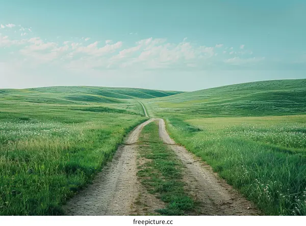 Country road through a lush green hill
