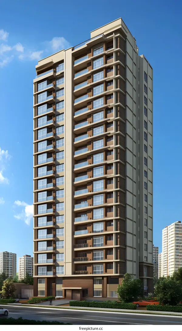 Modern Residential Building with Balconies and Windows
