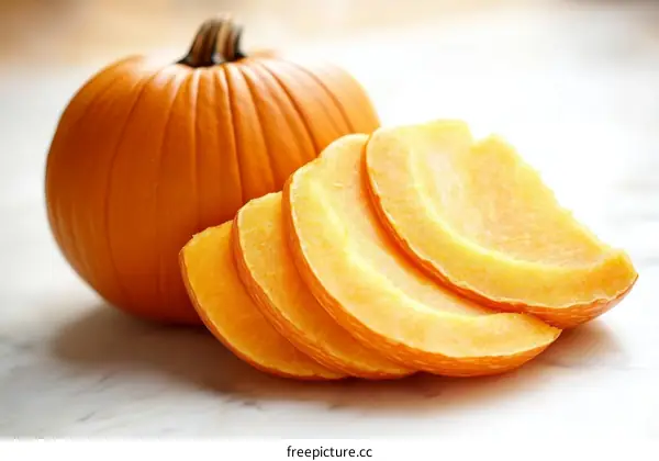 Freshly Sliced Pumpkin on Marble