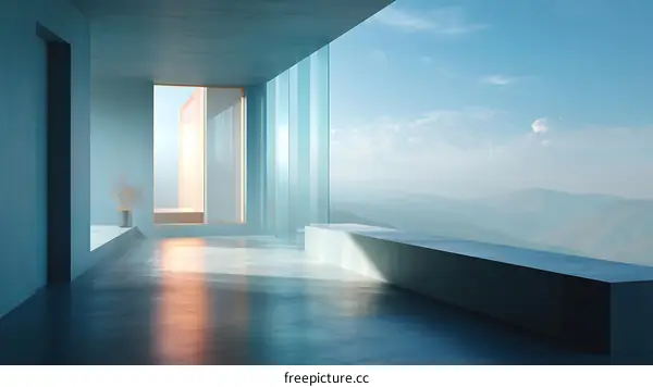 Modern Minimalist Interior with Mountain Views
