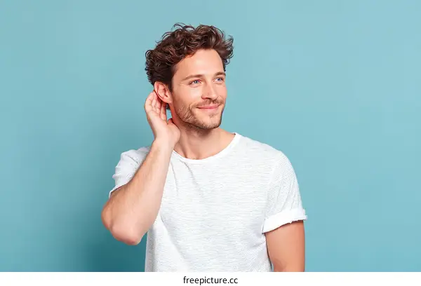 Man in a White T-shirt Listening