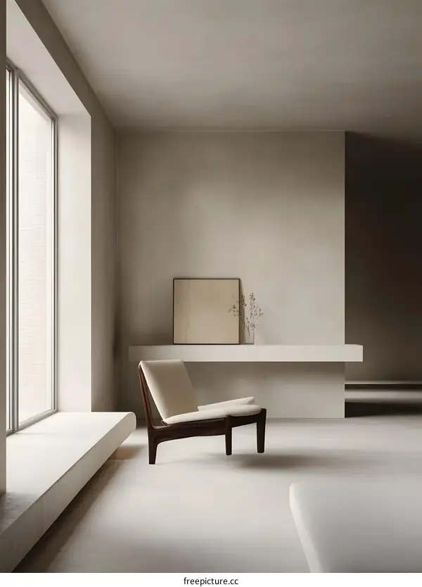 Minimalist Interior Design with Modern Chair and Shelf