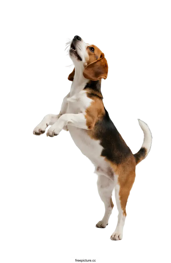 [Transparent Background PNG]A beagle dog standing on its hind legs looking up