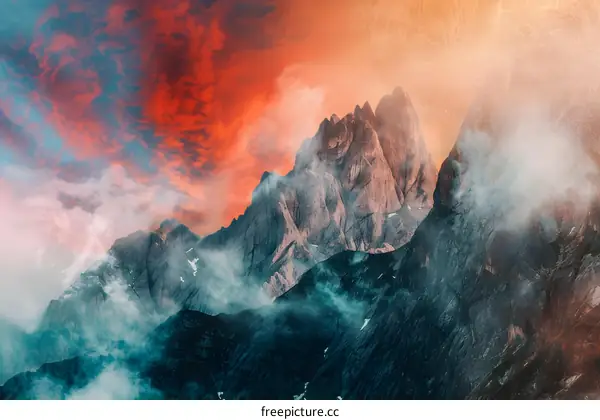 Mountain Peak with Cloudy Sky at Sunset