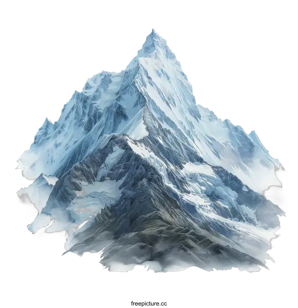 [Transparent Background PNG]3D illustration of a snow capped mountain peak