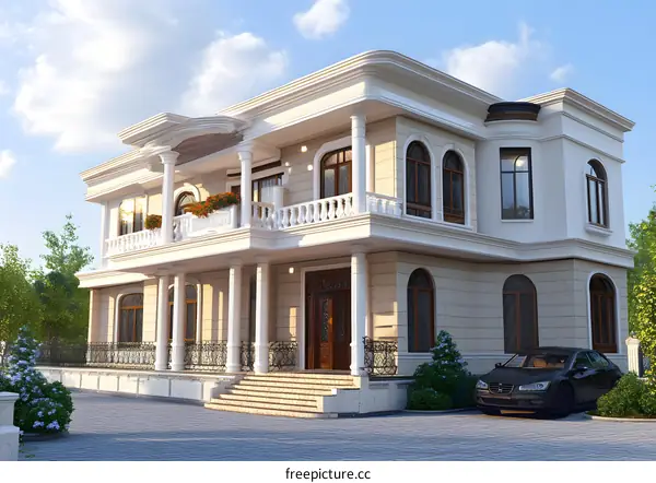 Luxury Classic Style Villa With White Columns and Arched Windows