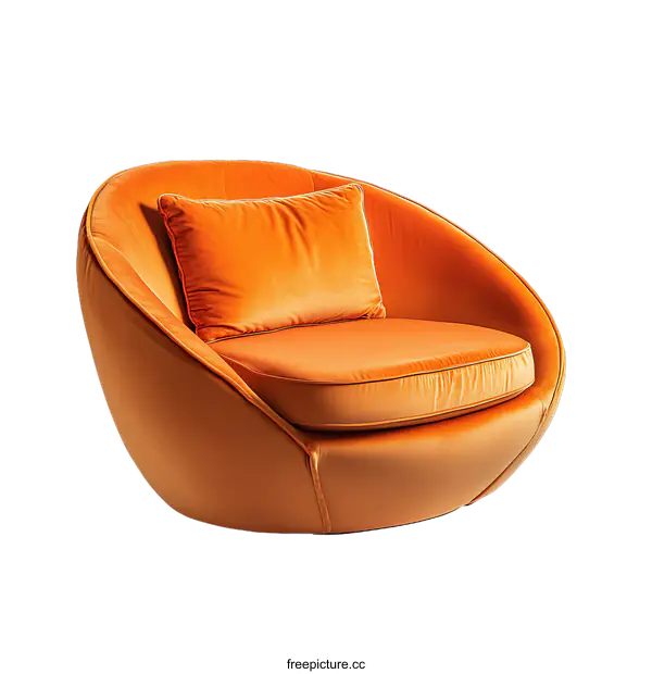 [Transparent Background PNG]Orange Velvet Armchair with Pillows