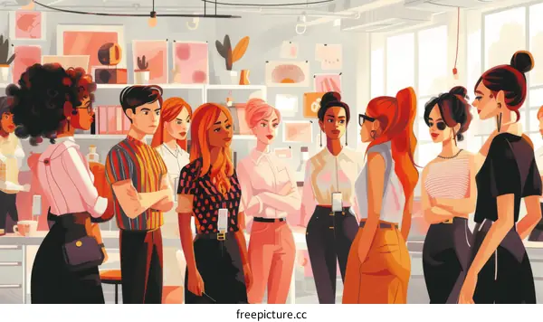 A group of diverse women standing together in a room