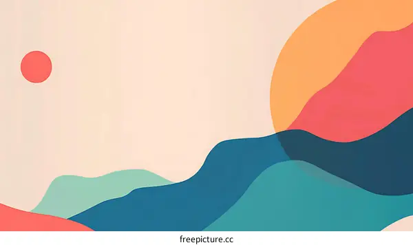 Abstract Art Landscape with Wavy Lines and Colorful Shapes