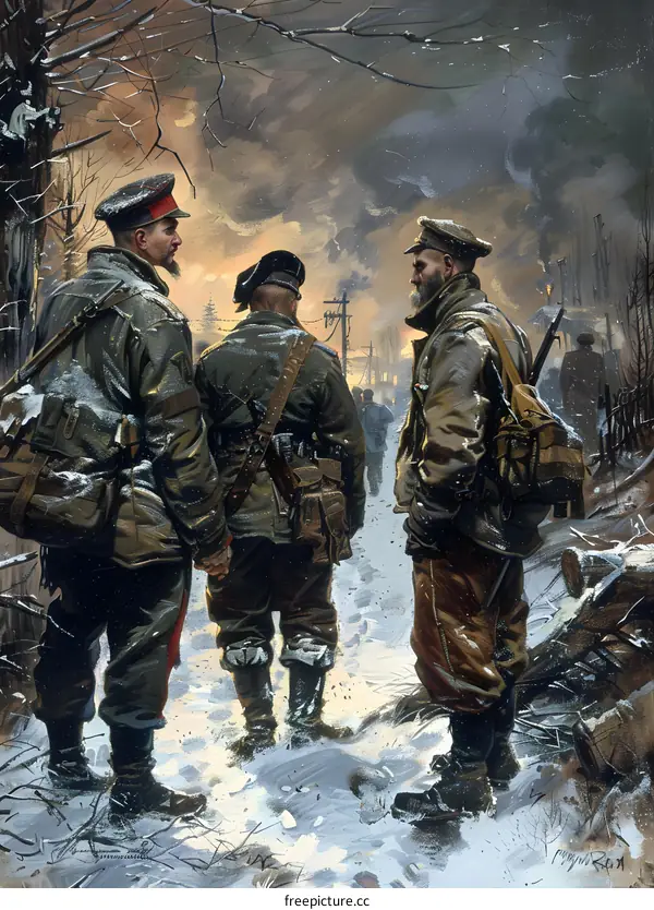 Three soldiers in the snow