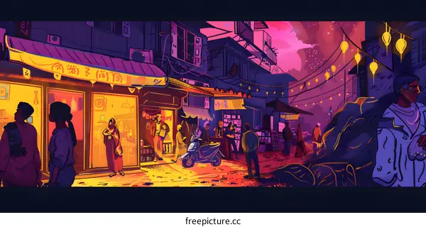 Night Market Street Scene Illustration