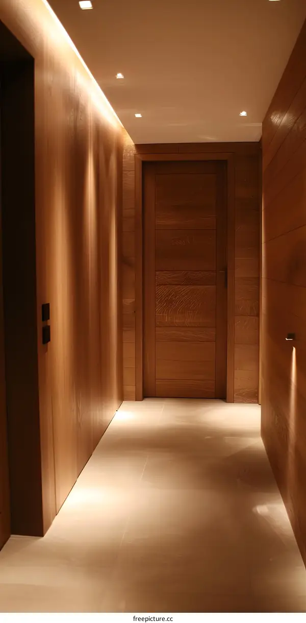 Modern Interior Design Wooden Hallway with Recessed Lighting