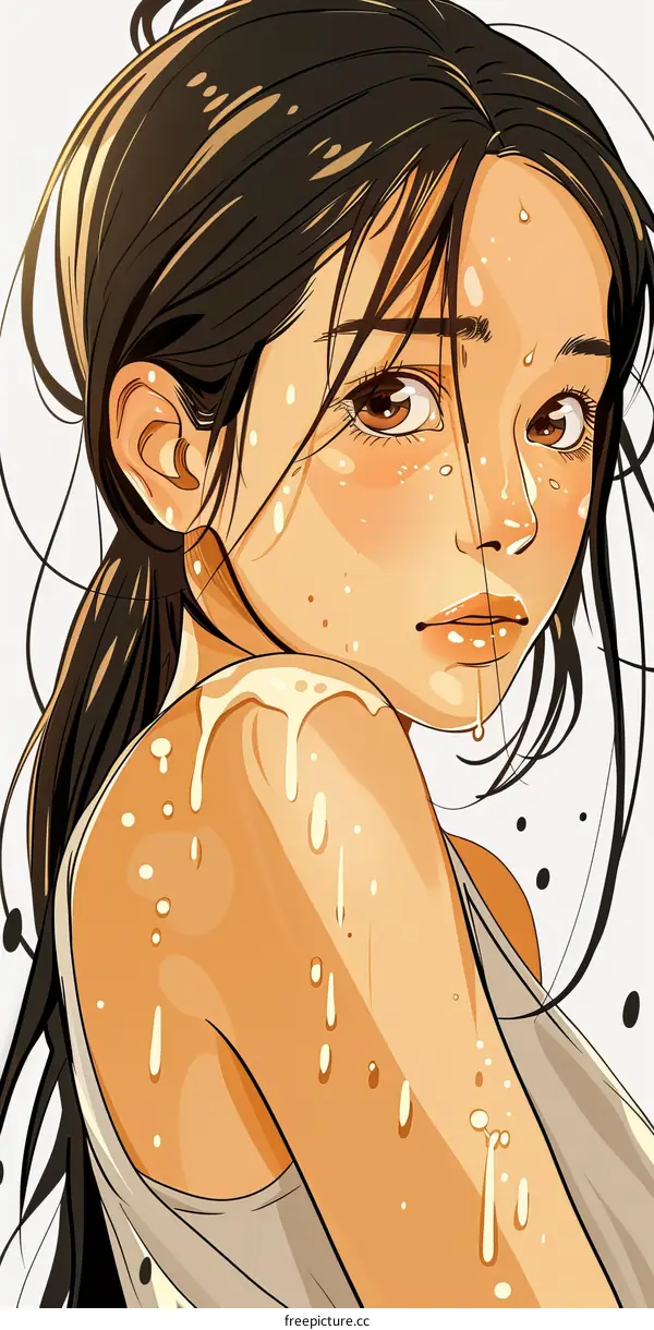 Illustration of a young woman sweating
