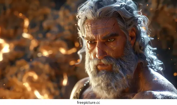 Portrait of a man with long white hair and beard