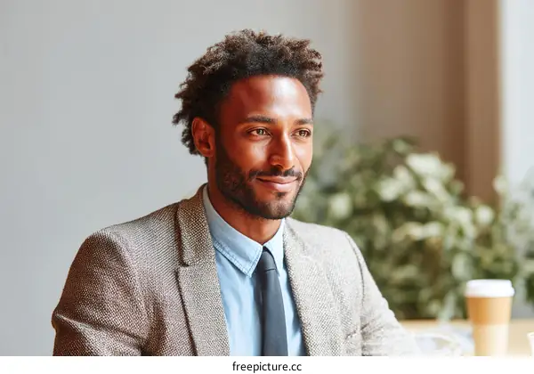 Thoughtful Businessman in a Cafe