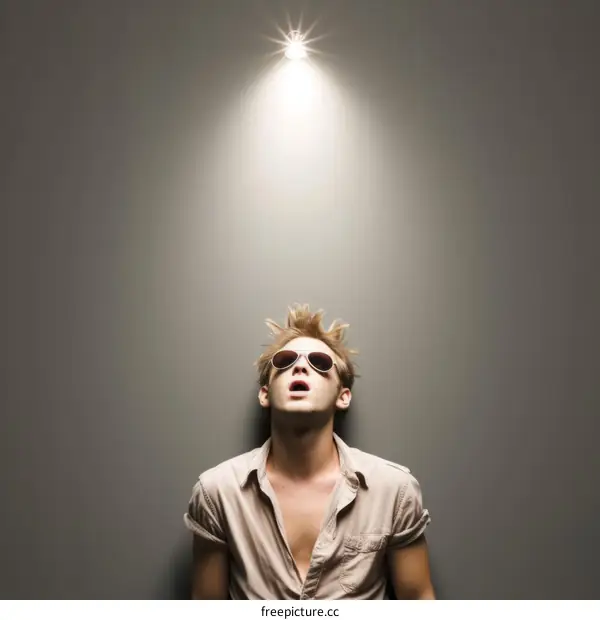 Man Contemplates Concept in Light of a Lightbulb