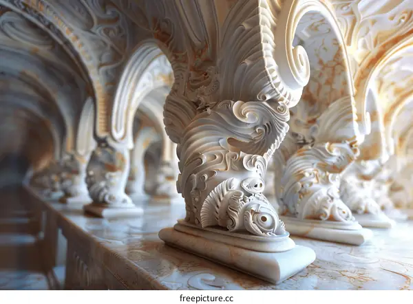 White Marble Sculptures in Doge's Palace, Venice