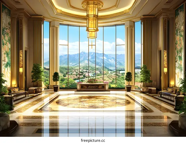 Luxury Hotel Lobby With Mountain View