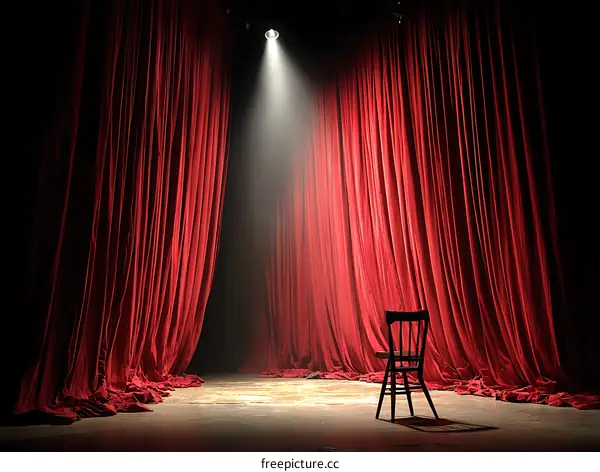 Empty Stage with Red Curtains
